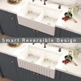 thumbnail image 2 of 33 inch White Fireclay Farmhouse Sink, Double Bowl Workstation Apron Front Farm Kitchen Sink, Reversible Ceramic Porcelain Farmhouse Kitchen Sink with Ledge and Accessories, 2 of 7