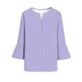 thumbnail image 4 of Craaazy Women's Relaxed Fit V Neck Blouse, Solid Color 3/4 Sleeve Flare Cuff Top, Loose Comfy Button Accent Casual Tee for Spring & Summer Gifts, 4 of 7