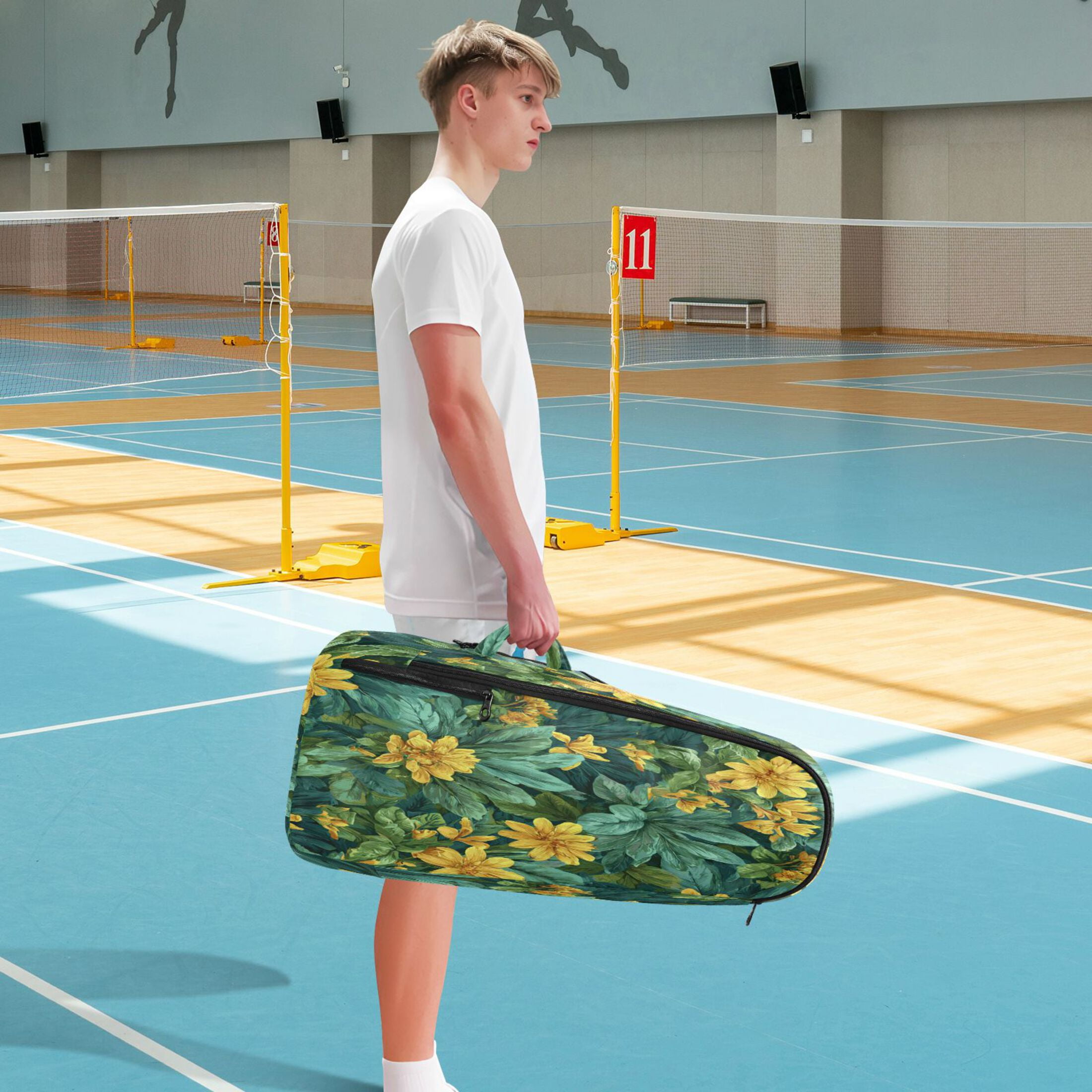 2 Racquet Holder Tennis Backpack Tennis Racket Covers Gym Bags Yellow Chrysanthemum