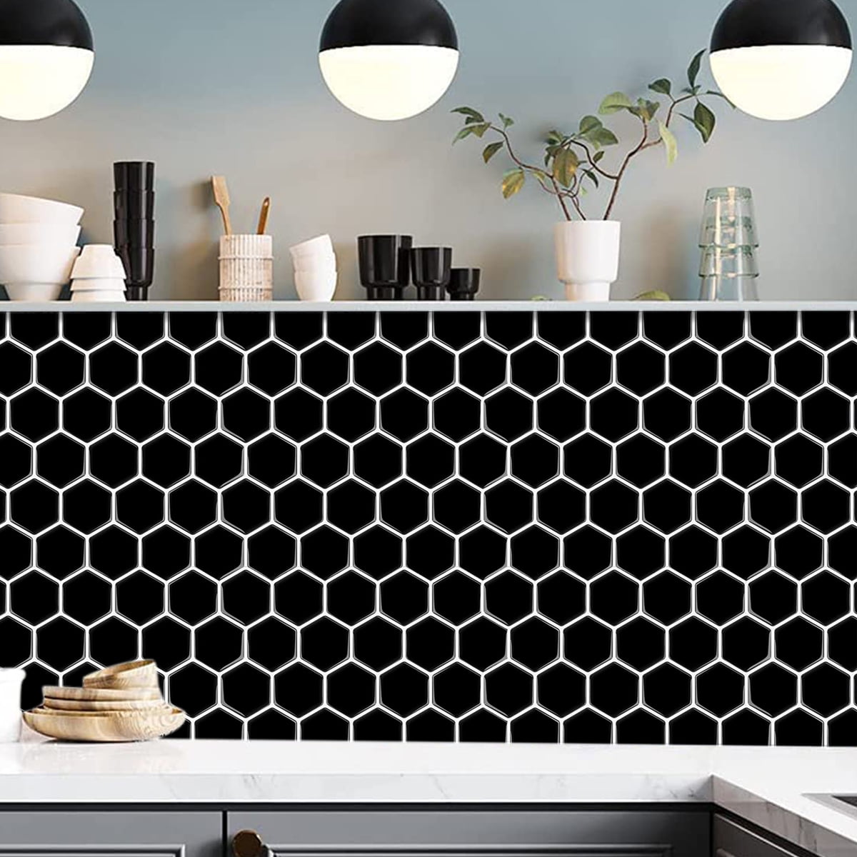 Clever Mosaics 3D Hexagon Black Peel and Stick Vinyl Tile for Kitchen and Bathroom Backsplash (10 Sheets)