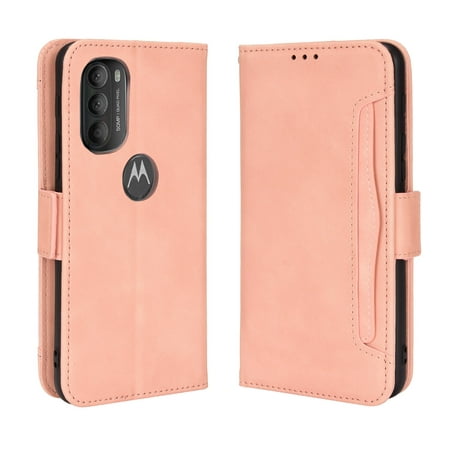Case for Motorola MOTO G71 5G Cover Adjustable Detachable Card Holder Magnetic closure Leather Wallet Case - Pink