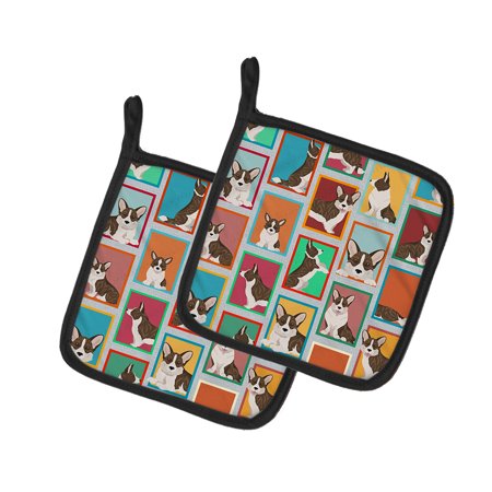 

Lots of Brindle Cardigan Corgi Pair of Pot Holders 7.5 in x 7.5 in