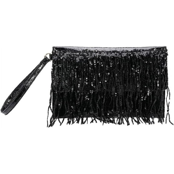 Kukuzhu Bling Evening Clutch Bag for Women Lady Dinner Handbag Sparking Sequin Tassel Clutch Bag for Prom Cocktail Party