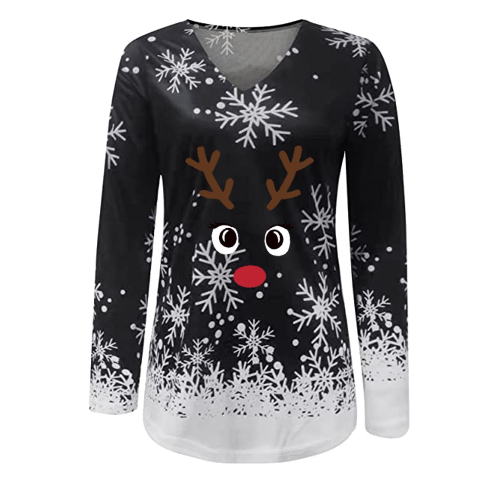 Olyvenn Womens Christmas Drawstring Hoodie Sweatshirts Lantern Sleeve Long Sleeve Pullover Funny Snowflake Bomb Print Tees Fashion Hooded Neck Tops
