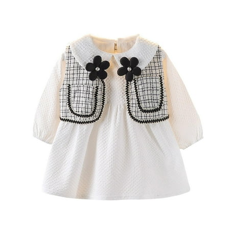 

YWDJ Girls Dresses Toddler Kids Plaid Skirt Set Long Sleeve Jacket Coat Top Party Dress White 6-9 Months