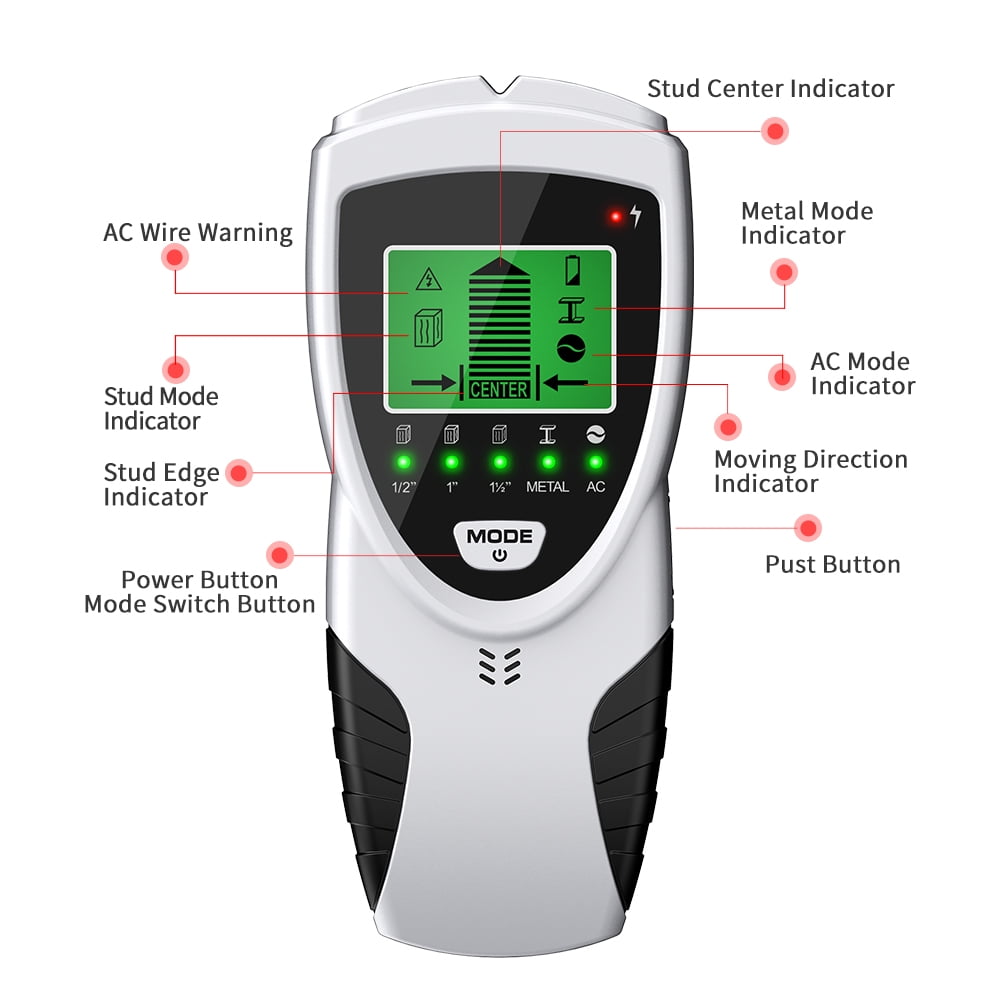 Stud Finder Wall Scanner, 5 in 1 Stud Detector with HD LCD Display for Center and Edge of Wood Metal AC Wire Detection