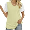 thumbnail image 7 of Busydd Womens Summer Tops Fashion Solid Color Patchwork Lace Blouses Casual Stylish V Neck Short Sleeve T-Shirts Comfy Lightweight Versatile Loose Going Out Tops, 7 of 7