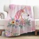 thumbnail image 1 of Manta de unicornio, regalo para mujeres y niñas, con estampado de flores rosas, ideal para dormitorio, sala de estar, cumpleaños y Navidad, suave, acogedora y ligera., 1 of 5