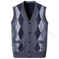 thumbnail image 5 of Men's Knit V-Neck Cardigan Waistcoat Coat Sweater Vest Casual Loose Fit Warm Soft Waffle Knit Loungewear Travel Office Modern Fashion Essential | AESTIVO,Dark Blue L, 5 of 9