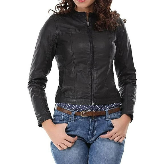 Celebrity Women's Lambskin Leather Jacket Motorcycle Slim Fit Biker W039