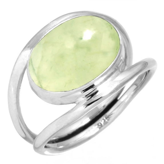 925 Sterling Silver Ring For Women - Men Green Natural Prehnite Gemstone Silver Ring Size 10.5 Boho Silver Ring Size 10.5 Anniversary - Gift For Wife 925 Silver Gemstone Jewelry