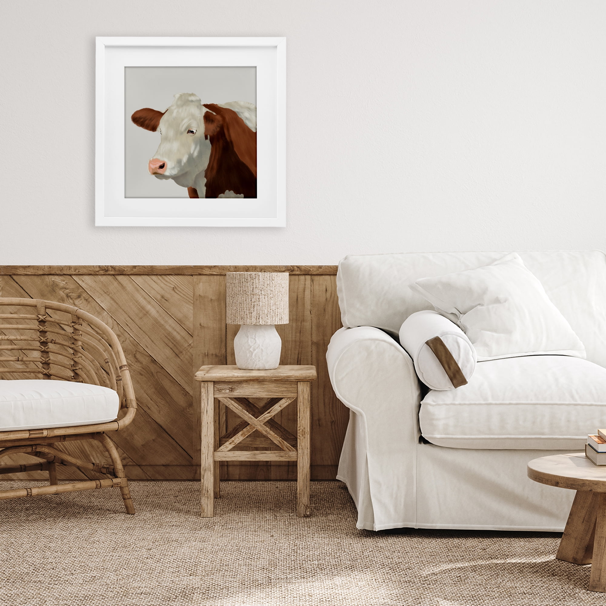 Stupell Industries Farm Friend Cow Portrait White Framed Print Under Glass, design by Marcus Prime
