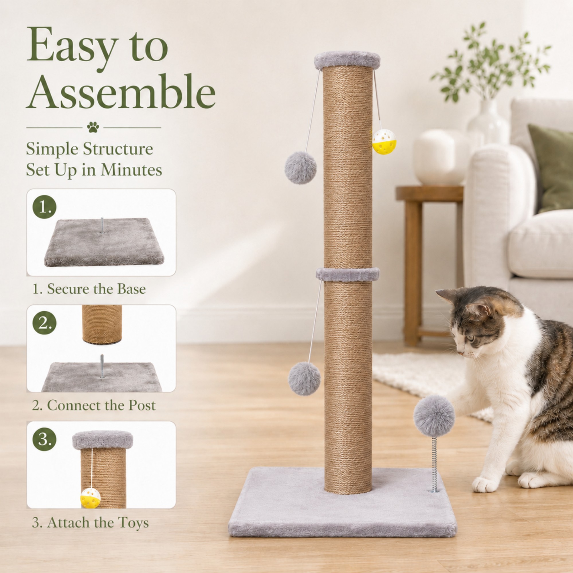 Peluomoz 36in Cat Scratching Post Tower with Natural Sisal Rope photo 8