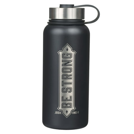 

Christian Art Gifts Laser Engraved Stainless Steel Double Wall Vacuum Insulated Scripture Water Bottle for Men & Women: Strong & Courageous - Josh. 1:9 Inspirational Bible Verse Black/Silver 32 oz.