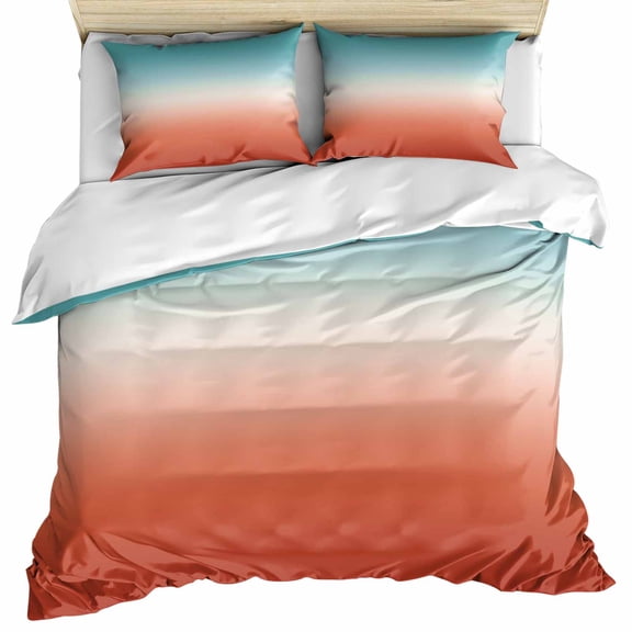Red Teal Ombre Bedding 3 Piece Duvet Cover Set Twin Size, Contemporary Abstract Gradient Soft Microfiber Comforter Cover with Zipper Closure & Pillowcases, Wrinkle & FadeResistant Quilt Cover