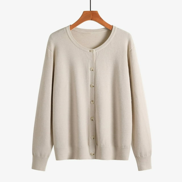 Frostluinai Cardigans pour Femmes Col Rond Boutonné Chandails Manches Longues Couleur Unie Tricot Léger Cardigans