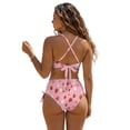 thumbnail image 2 of DISNIMO Strawberry Flower Print Women's Bikini Sets Two Piece High Waisted Bathing Suit Tummy Control Swimsuits Summer Beach Swimwear, XS, 2 of 7