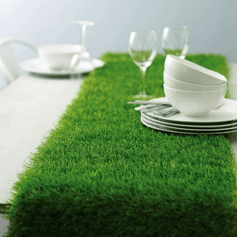 Hooqict Artificial Grass Table Runner 12 x 72 Inch Reusable Fake Grass  Table