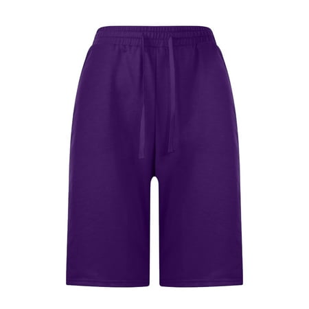 

Ladies High Waist Solid Sports Shorts Casual Pajamas Beach Shorts Purple XL