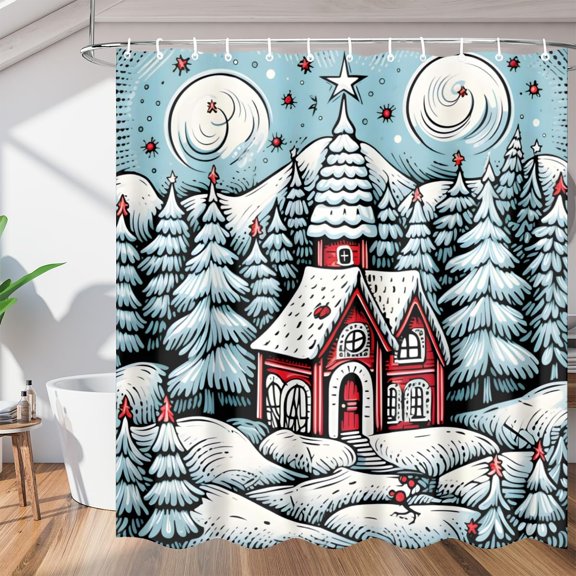Classic Winter Christmas Style Shower Curtain for Bathroom Shower Curtain Set with 12 Hooks Waterproof Fabric Bath Curtain for Bathtub Restroom Decor, 72 X 72 in