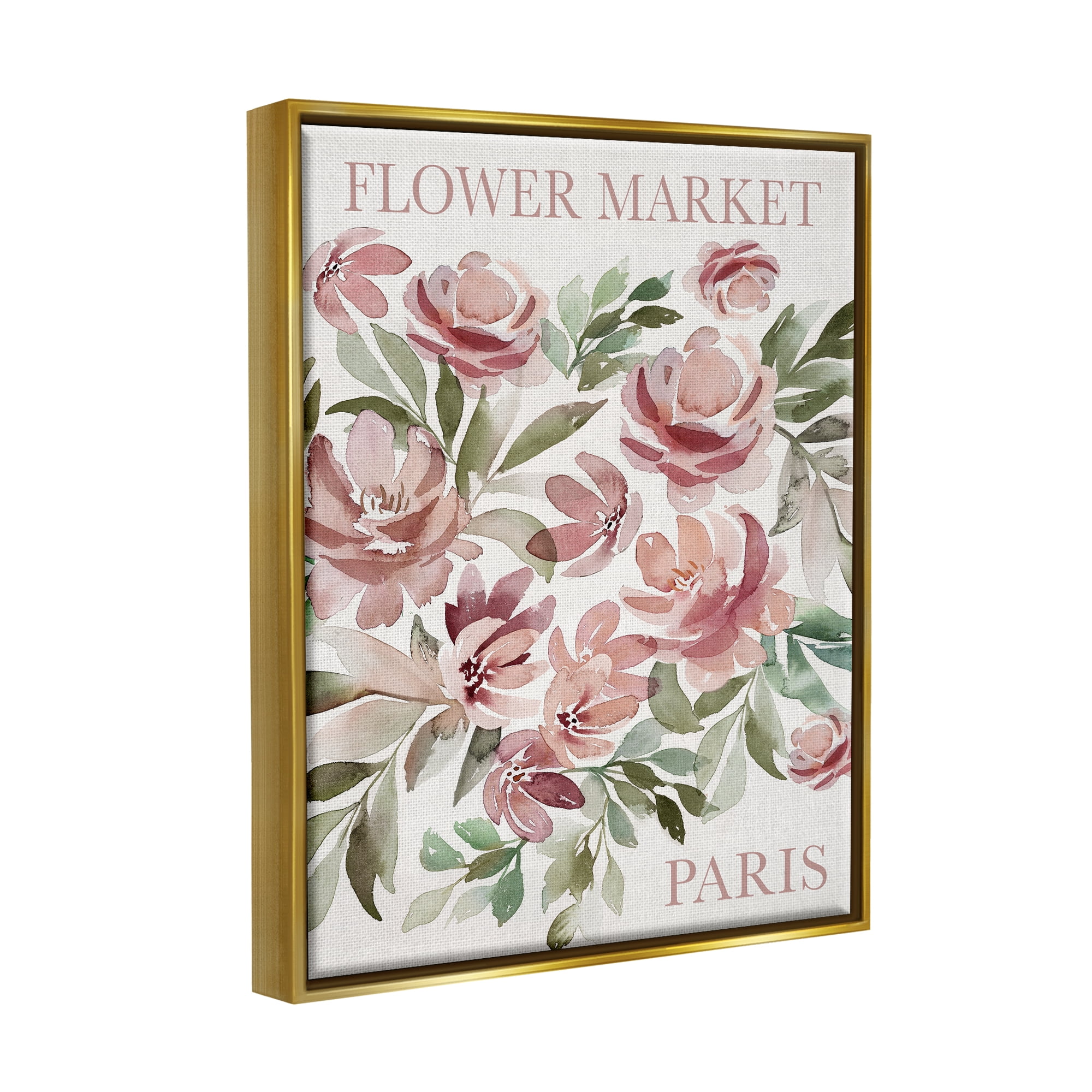 Stupell Industries Paris Flower Market Botanical & Floral Painting Gold Floater Framed Canvas Art Print Wall Art, 17 x 21