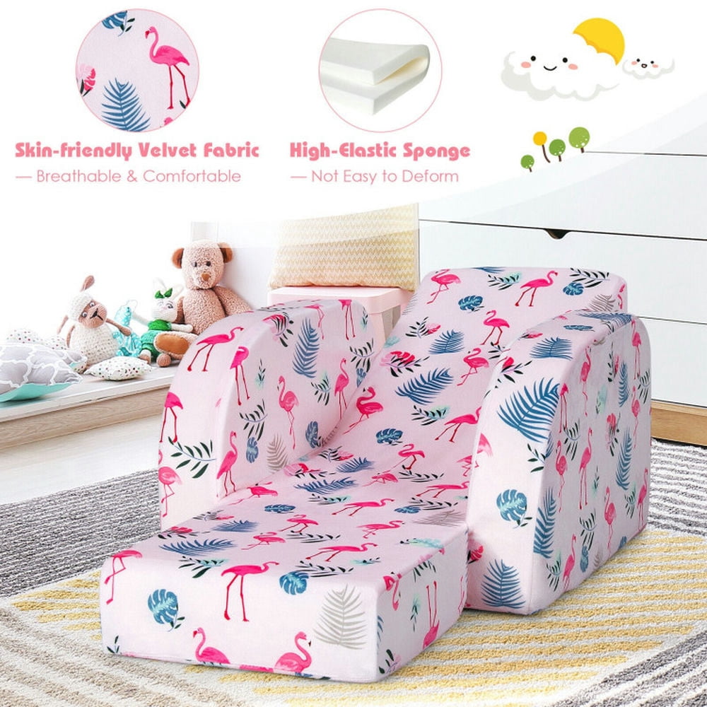 Spaco 3-in-1 Convertible Kid Sofa Bed Flip-Out Chair Lounger for Toddler-Pink, Kids Couch for Kids