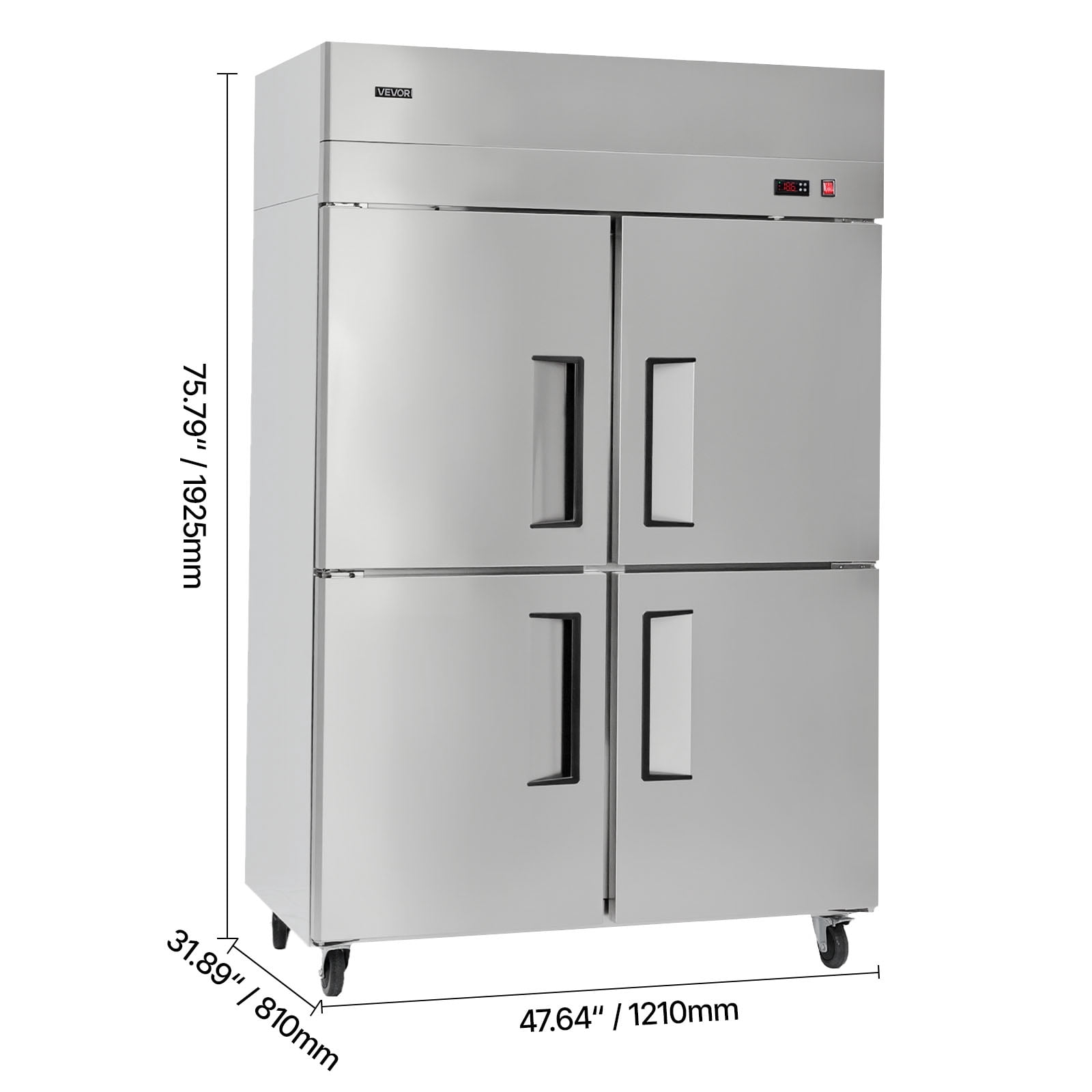 VEVOR Commercial Reach-In Freezer, 48" W, 33 Cu.Ft Stainless Steel Upright Freezer, with 4 Doors, Auto-Defrost, 6 Adjustable Shelves, -11 to 14℉ Temp Control, UL Certified