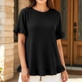 thumbnail image 2 of Thousandth Plus Size Blouse for Women Casual Textured Loose Fit Tunic Linghtweight Short Sleeve Tops Round Neck Double Ruffle Hem Summer Shirts for Everyday, 2 of 6