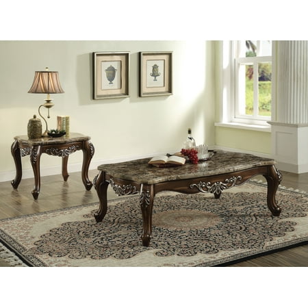 Acme Latisha Coffee Table in Marble and Antique Oak Finish