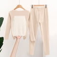 thumbnail image 6 of Zedker Thermal Double-Sided Fleece Pajamas 2 Piece Set for Women Casual Crewneck Long Sleeve Top and Taper Elastic Waist Long Pant,Beige,XXL, 6 of 6