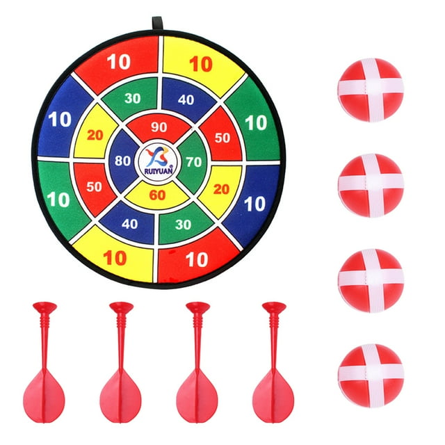 CIMAXIC Party 1 Set Safety Dart Board Toys Practice Target Sticky Ball Shooting Toy Interactive Prop Party Game Supplies (30cm, 4pcs Sticky Ball and 4pcs Darts, Random Balls Color)