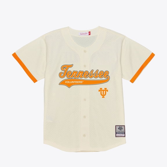 Men's Mitchell & Ness  Cream Tennessee Volunteers Mesh Button-Up Batting Practice Baseball Jersey