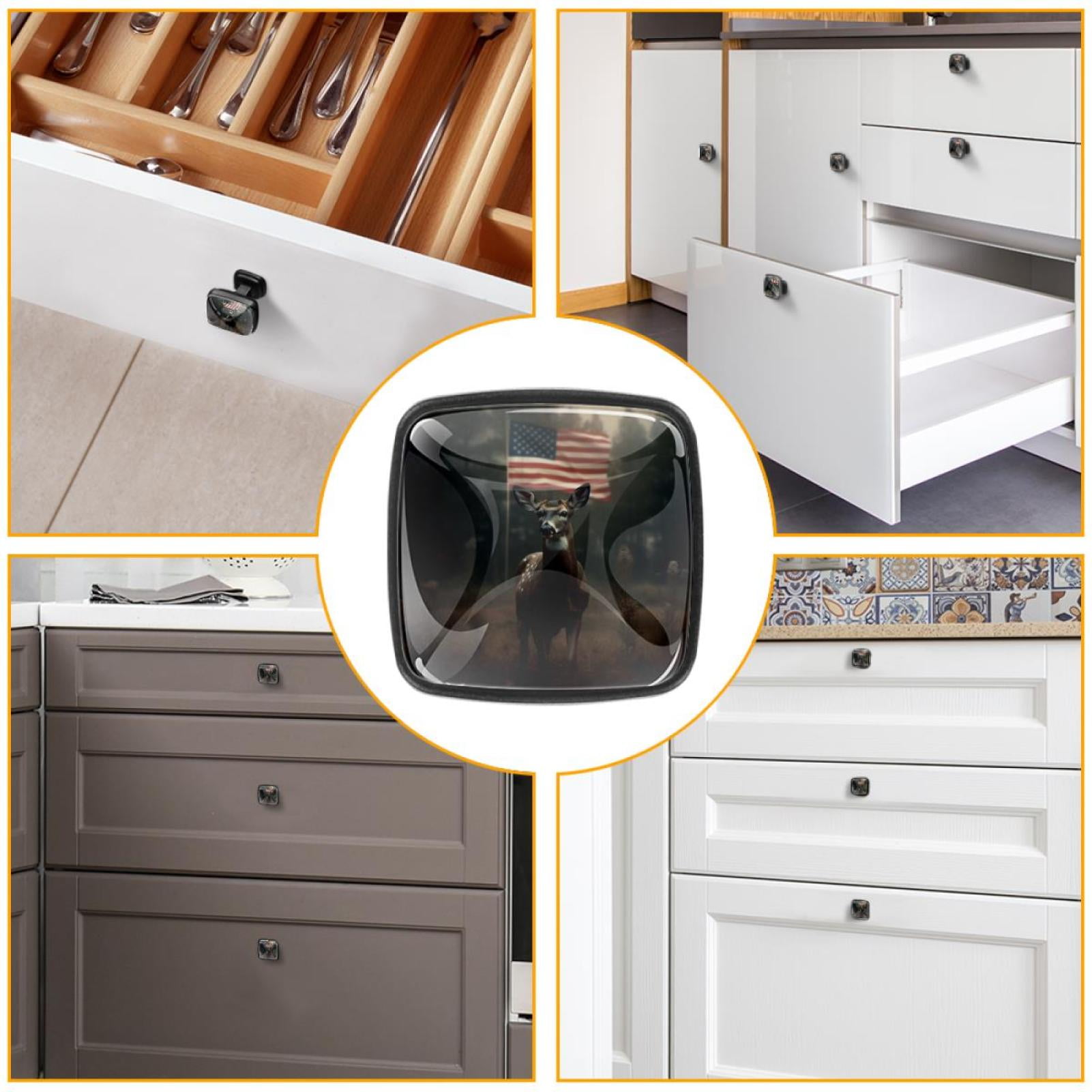 4 Pcs Cabinet Handle Drawer Pulls Deer and American Flag Knobs with Screws Square Furniture Office Cabinet Knob Decoration
