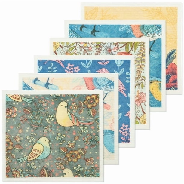 Hvxrjkn 6 Paños de Cocina Suecos Reutilizables Paños de Cocina Absorbentes Paños de Esponja de Celulosa Suave Lavables 7,7 x 6,7 Pulgadas Trapo de Cocina para Lavar Platos