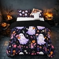thumbnail image 3 of Homewish Floral Ghost Bedding for Girls, Halloween Duvet Cover Full, Black Purple Pink Orange, Black Reversible 3-Piece, 1 Duvet Cover and 2 Pillowcases, 3 of 7