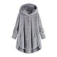 thumbnail image 3 of Winter Coats for Women Zpanxa Women Plus Size Button Plush Tops, Hooded Loose Cardigan Wool Coat, Casual Plush Jacket Outwear Light Gray L, 3 of 5