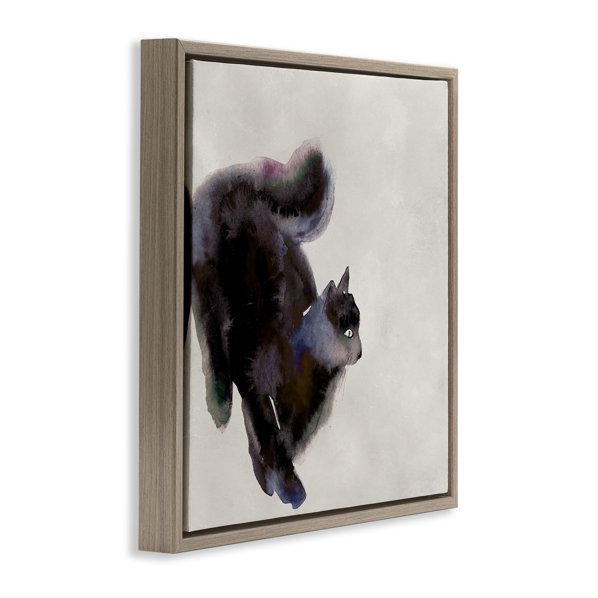 Stupell Industries Black Cat Watercolor Animals Painting Brown Floater Framed Canvas Art Print Wall Art, 25 x 25