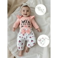 thumbnail image 4 of BemeyourBBs Hello I'M New Here Baby Girl Going Home Outfits Newborn Letter Long Sleeve Romper Floral Pants Bow Headband Hat 4 Pcs Clothes Set, 4 of 9