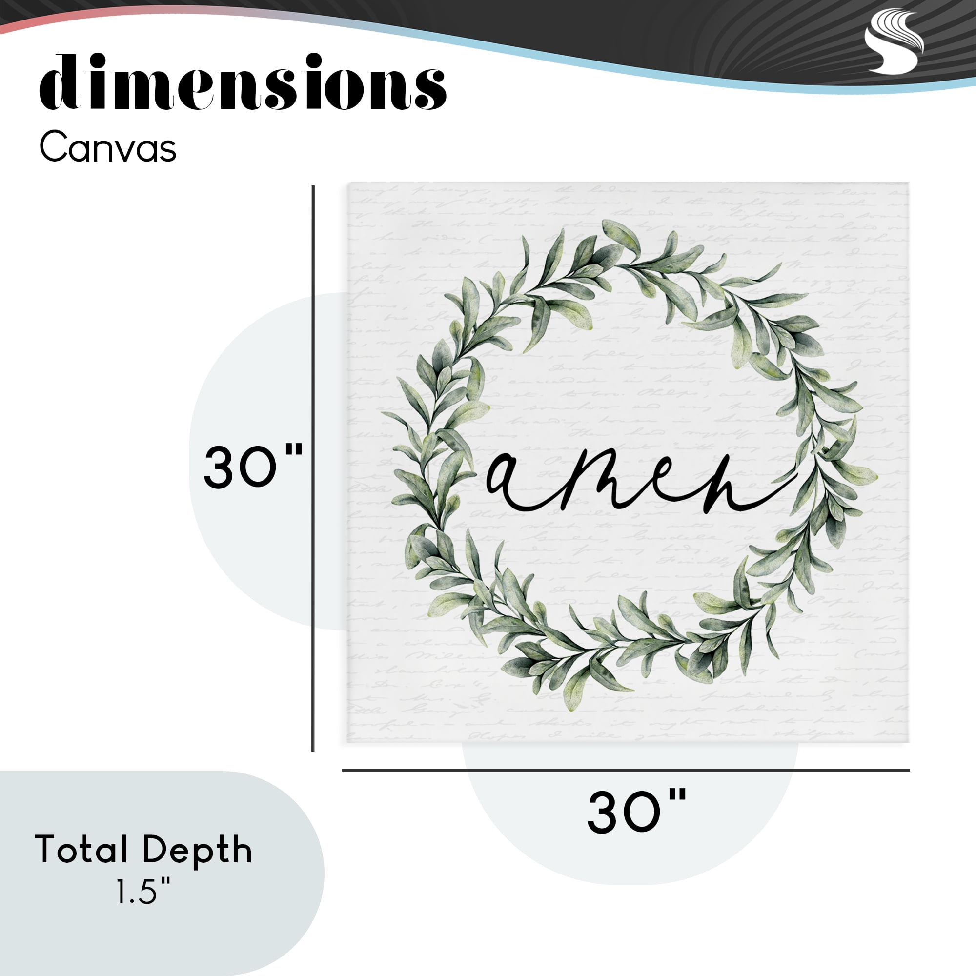 Amen Botanical Wreath & Script Canvas Wall Art, design by Lettered and Lined