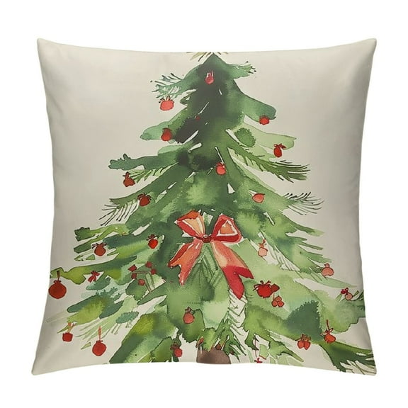 Qinduosi Watercolor Christmas Tree Pillow Covers In Green Xmas Tree Decorative Pillow Cases with Zipper Set of  Christmas Decorations Indoor Home Decor for Winter Holiday Room Bedroom Cushion Outdoor