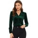 thumbnail image 1 of Camiseta de manga larga con cuello en V de terciopelo retro para mujer Verde oscuro M, 1 of 4