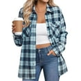 thumbnail image 3 of Womens Button Down Shirt Plaid Fashion Casual Dressy Shacket Lightweight Long Sleeve Fall Shirts with Pockets Light Blue 2XL, 3 of 6