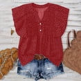 thumbnail image 2 of Tops de Color Sólido para las Mujeres Blusas de Cuello en V Manga Corta Plisada, Botón de Moda Casual, 2 of 7