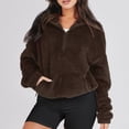 thumbnail image 4 of BRDFRL Pullover Womens Quarter Zip High Neck Fluffy Fleece Sherpa Sweaters Sweatshirt Winter Warm Fuzzy Top Coffee 2XL, 4 of 8