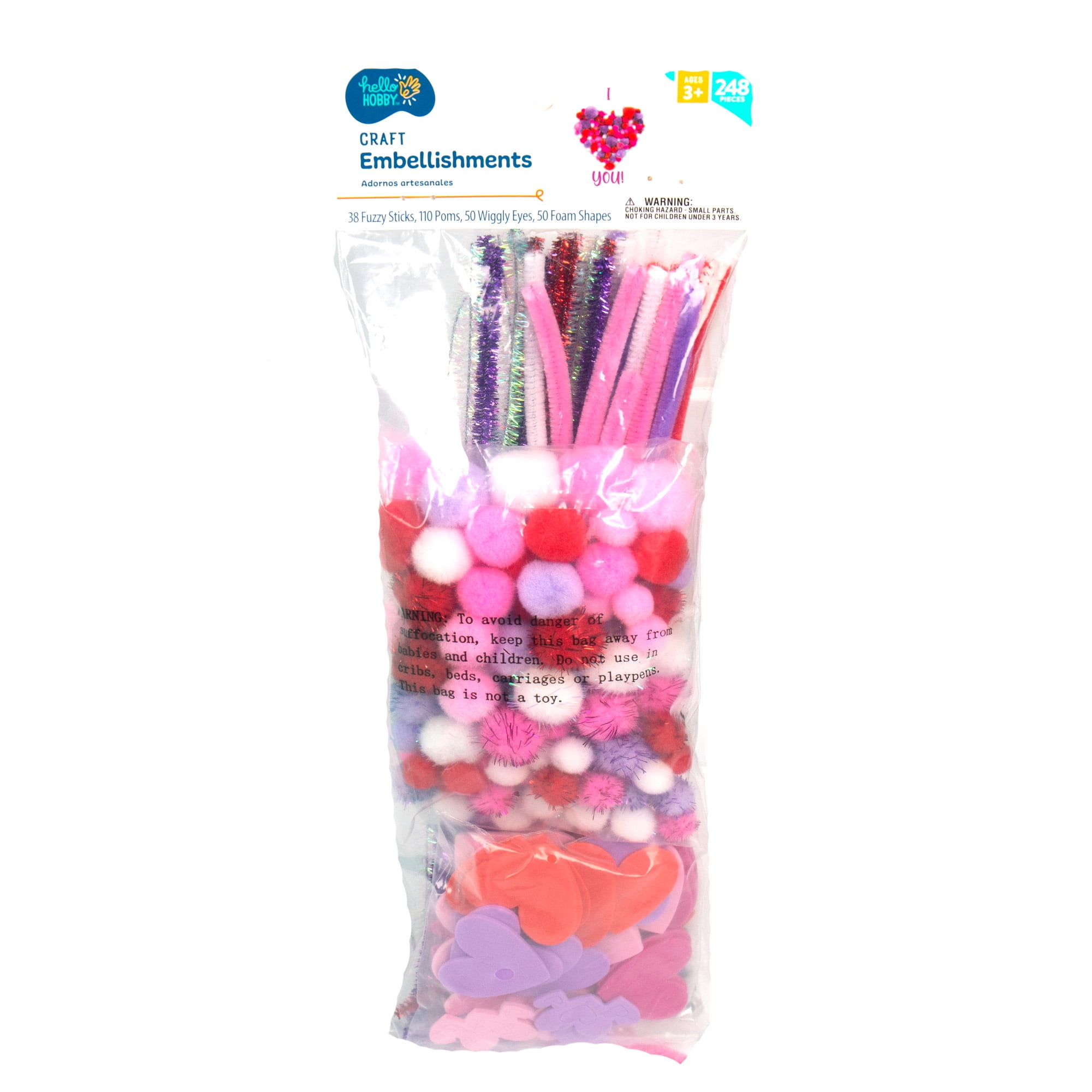 Hello Hobby Valentine’s Day Craft Embellishments, 248-Piece, Boys and Girls, Child, Ages 3+