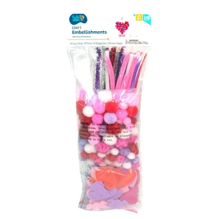 Hello Hobby Valentine’s Day Craft Embellishments, 248-Piece, Boys and Girls, Child, Ages 3+