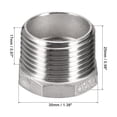 thumbnail image 2 of Uxcell 1 PT Male to 3/4 PT Female 304 Stainless Steel Pipe Fitting Reducing Hex Bushing 2 Pack, 2 of 6