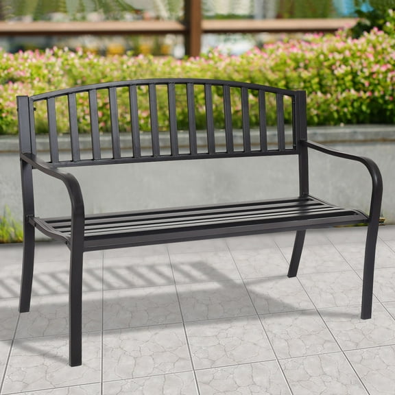 Costway 50'' Patio Garden Bench Park Yard Outdoor Furniture Steel Slats Porch Chair Seat