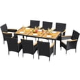 thumbnail image 2 of Lacoo 9 Pieces Patio Furniture Set with Acacia Wood Tabletop and Rattan Chairs, Outdoor Dining Table Set with Comfortable Beige Cushions, Black Wicker, 2 of 7
