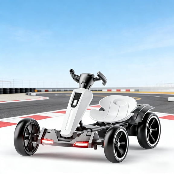 12V Electric Pedal Go Kart for Kids 3-8, 400W Dual Motors, 5 MPH Max Speed, 4 EVA Wheels, Foldable Design with Music & Flashing Lights